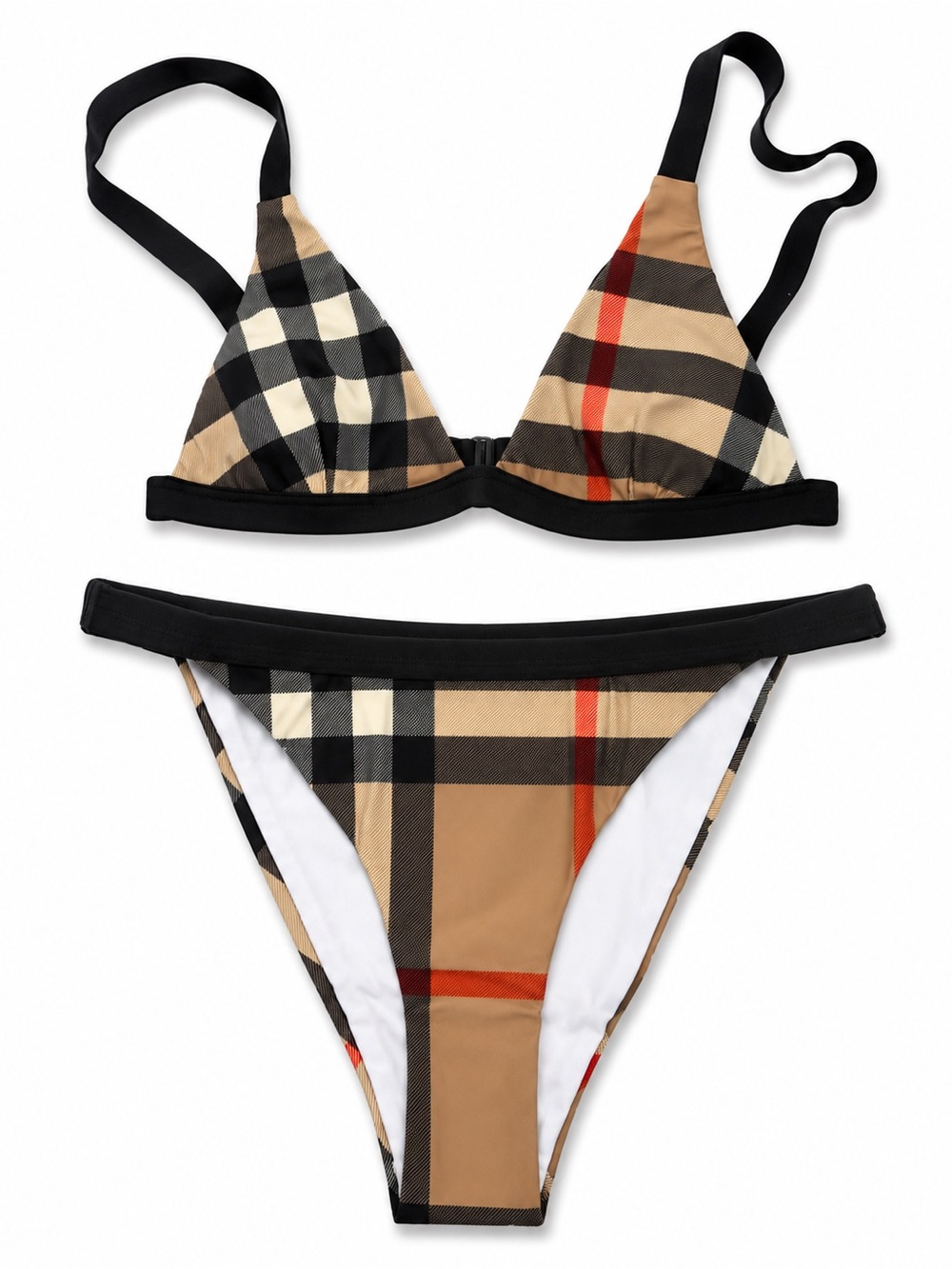 NWOT Burberry Plaid Bikini Top in Camel, Black and Red XXS